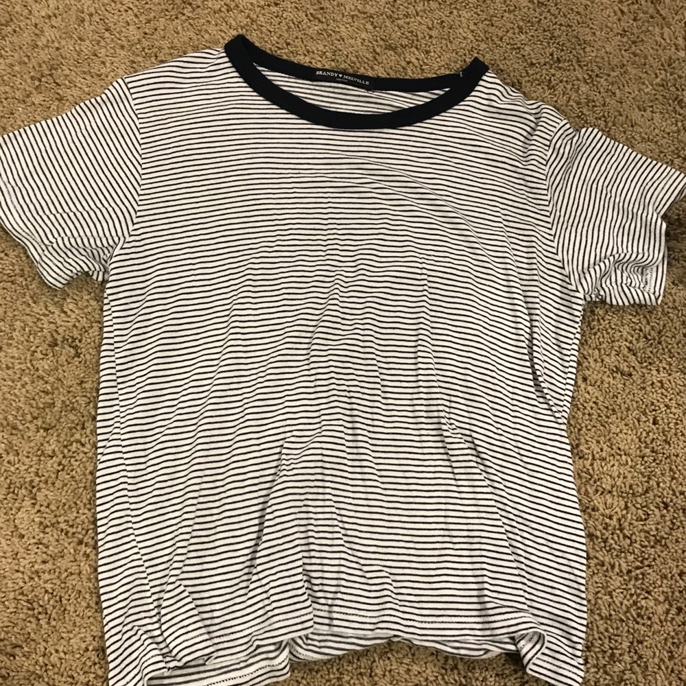 Brandy Melville navy blue and white stripe tee